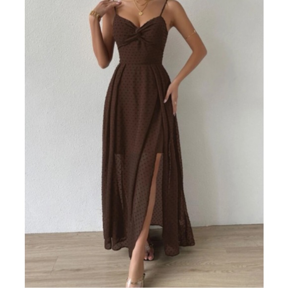 Luxe Swiss dot front tie backless wrap cami maxi dress - Picture 15 of 16